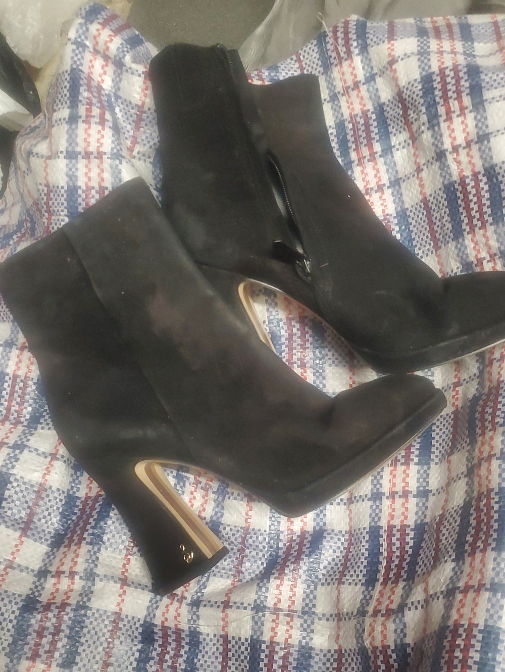 Sam Edelman Black Suede Ankle Boots Block Heels Sz 6